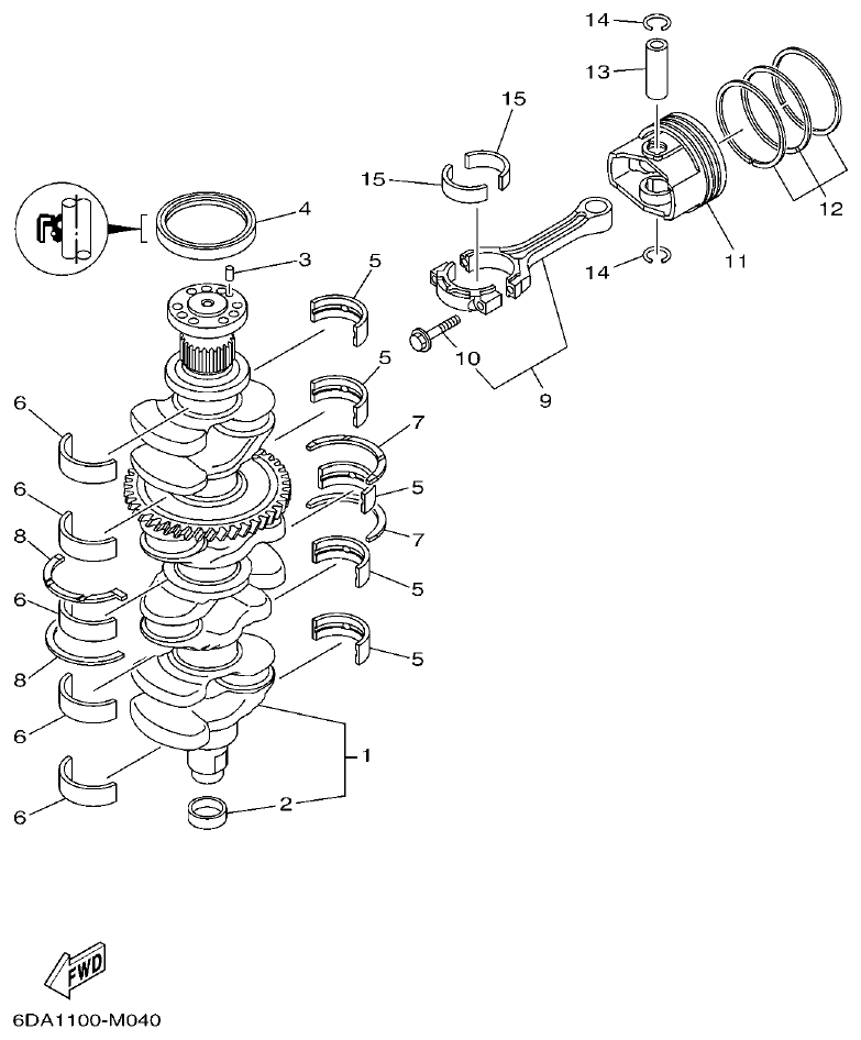 Yamaha F200FET, FL200FET CRANKSHAFT & PISTON parts diagram